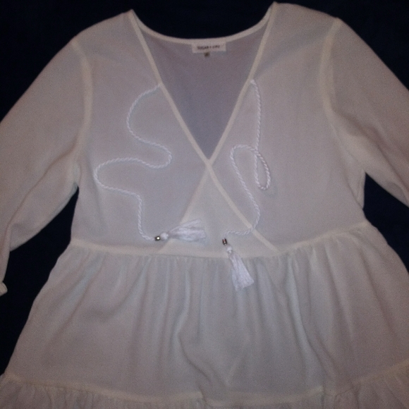 Sugar + Lips White Boho Peasant Top w/ Ruffles - Picture 3 of 10